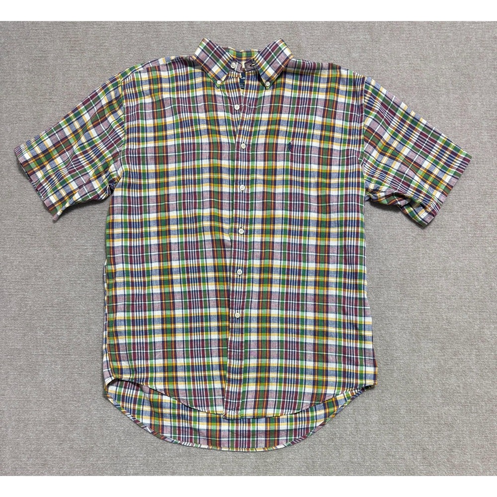 Ralph Lauren Shirt Mens Medium Multicolor Plaid Blaire‎ Short Sleeve Button Down